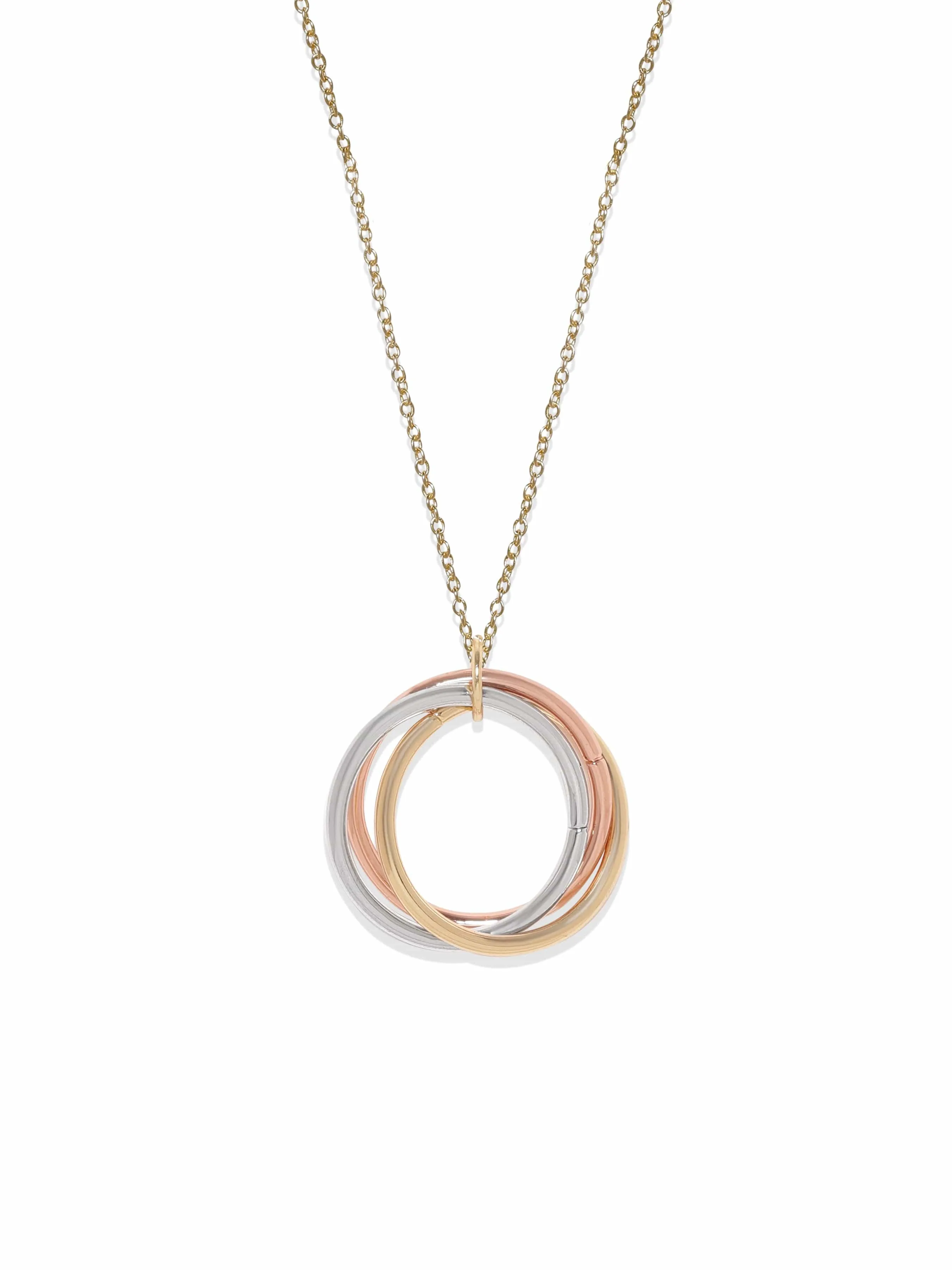 Rubans 18K Gold-Plated Triple Tone Circular Pendant Necklace in Gold, Silver & Copper Tone