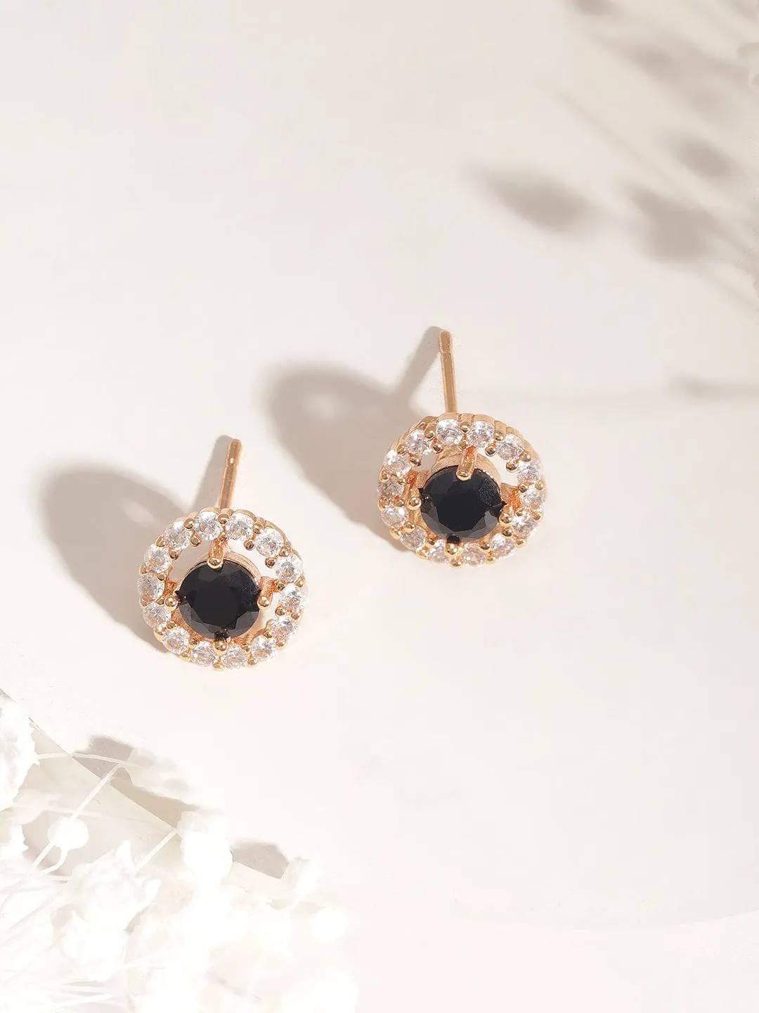 Rubans 22KT Gold Plated Cubic Zirconia Studded Circular Stud Earrings