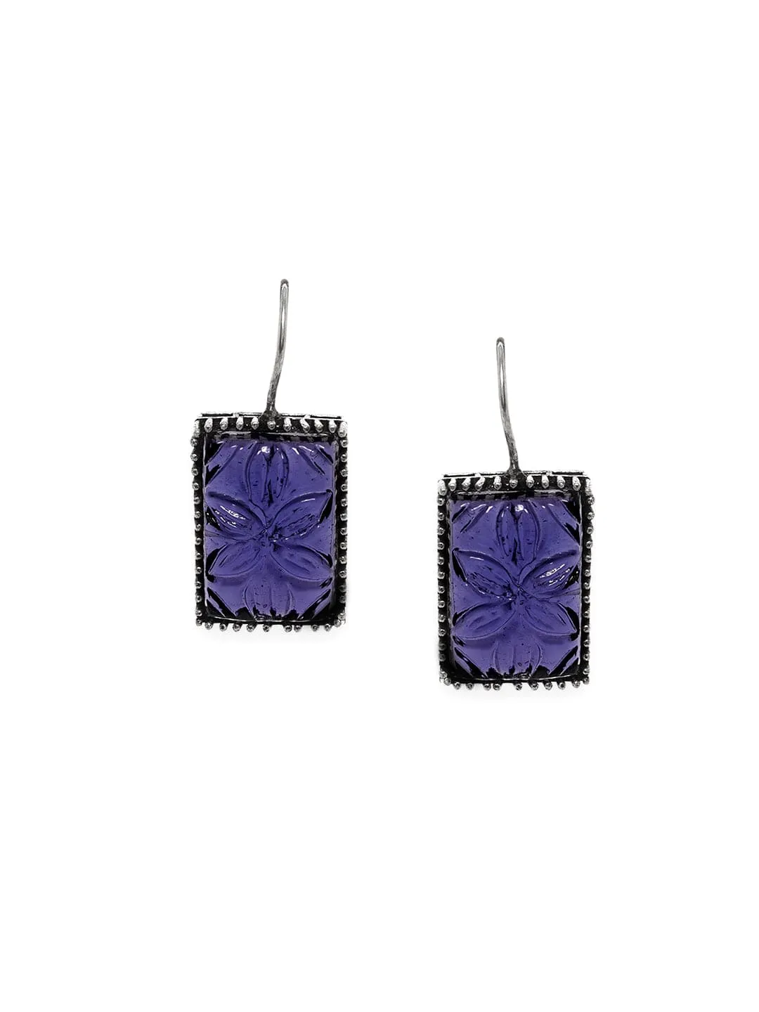 Rubans Oxidized Silver Handcrafted Carved Blue Gem Stone Studded Drop Earring