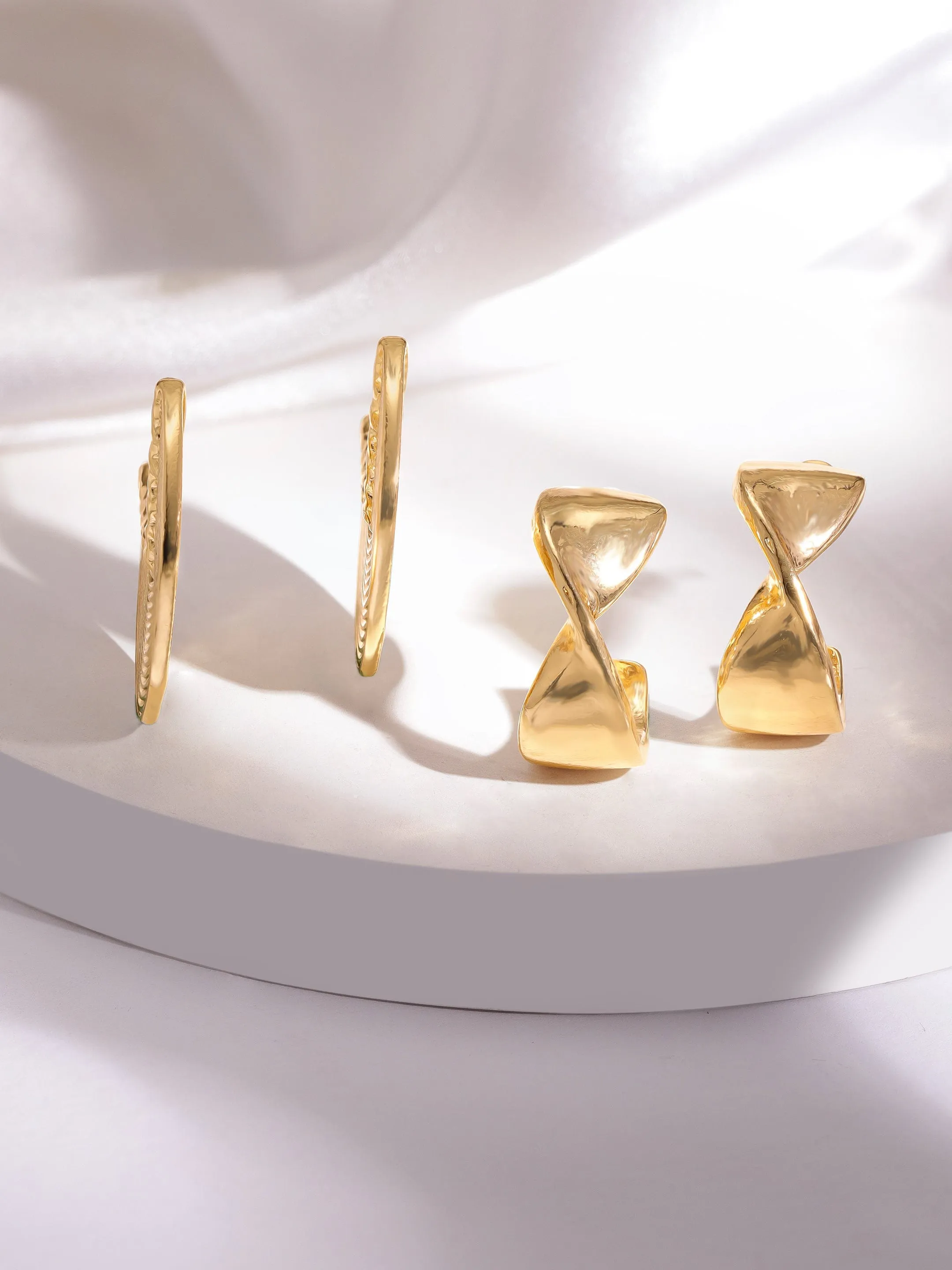Rubans Set of 2 18K Gold-Plated Stainless Steel Tarnish-Free Waterproof Half Hoop Earrings