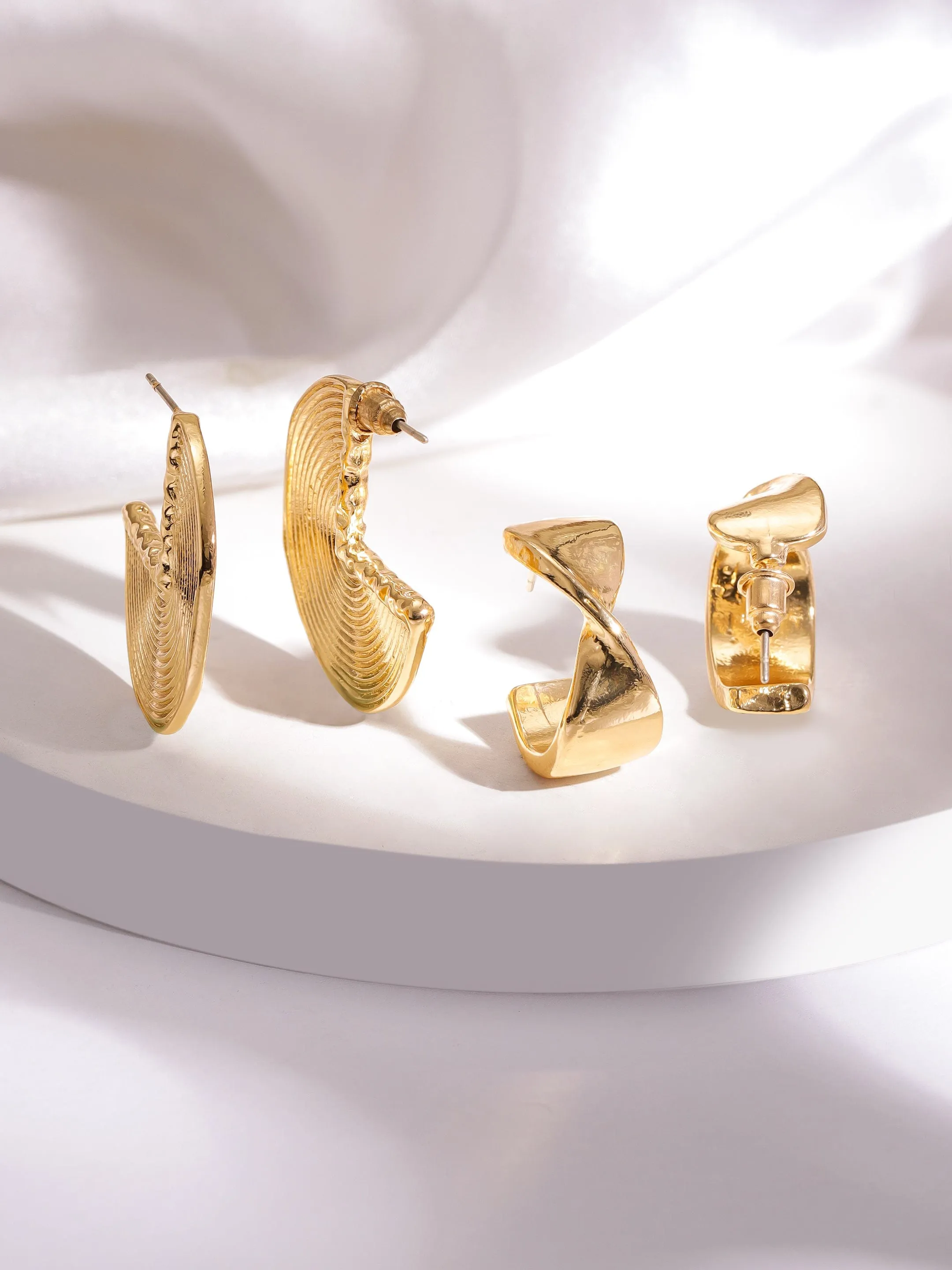 Rubans Set of 2 18K Gold-Plated Stainless Steel Tarnish-Free Waterproof Half Hoop Earrings