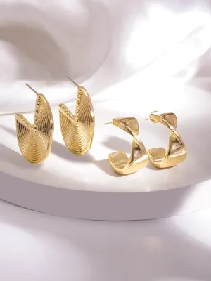 Rubans Set of 2 18K Gold-Plated Stainless Steel Tarnish-Free Waterproof Half Hoop Earrings