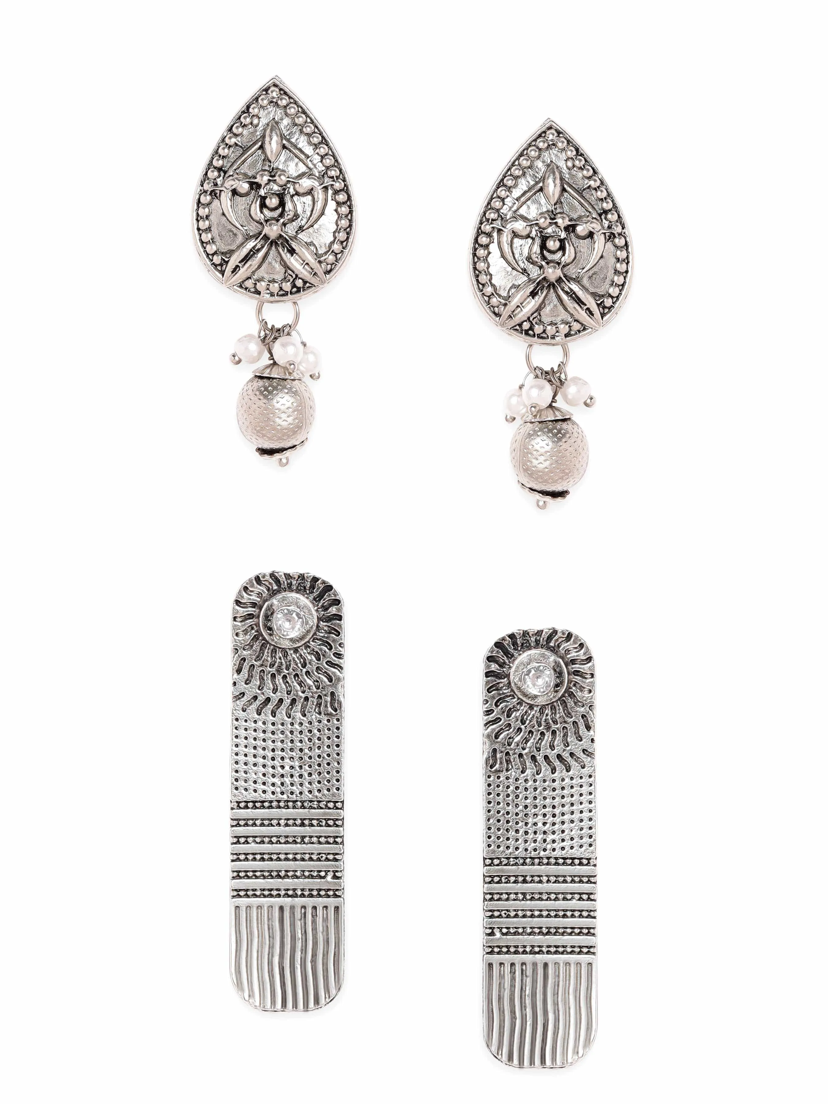 Rubans Set Of 2 Oxidised Geometric Drop Earrings