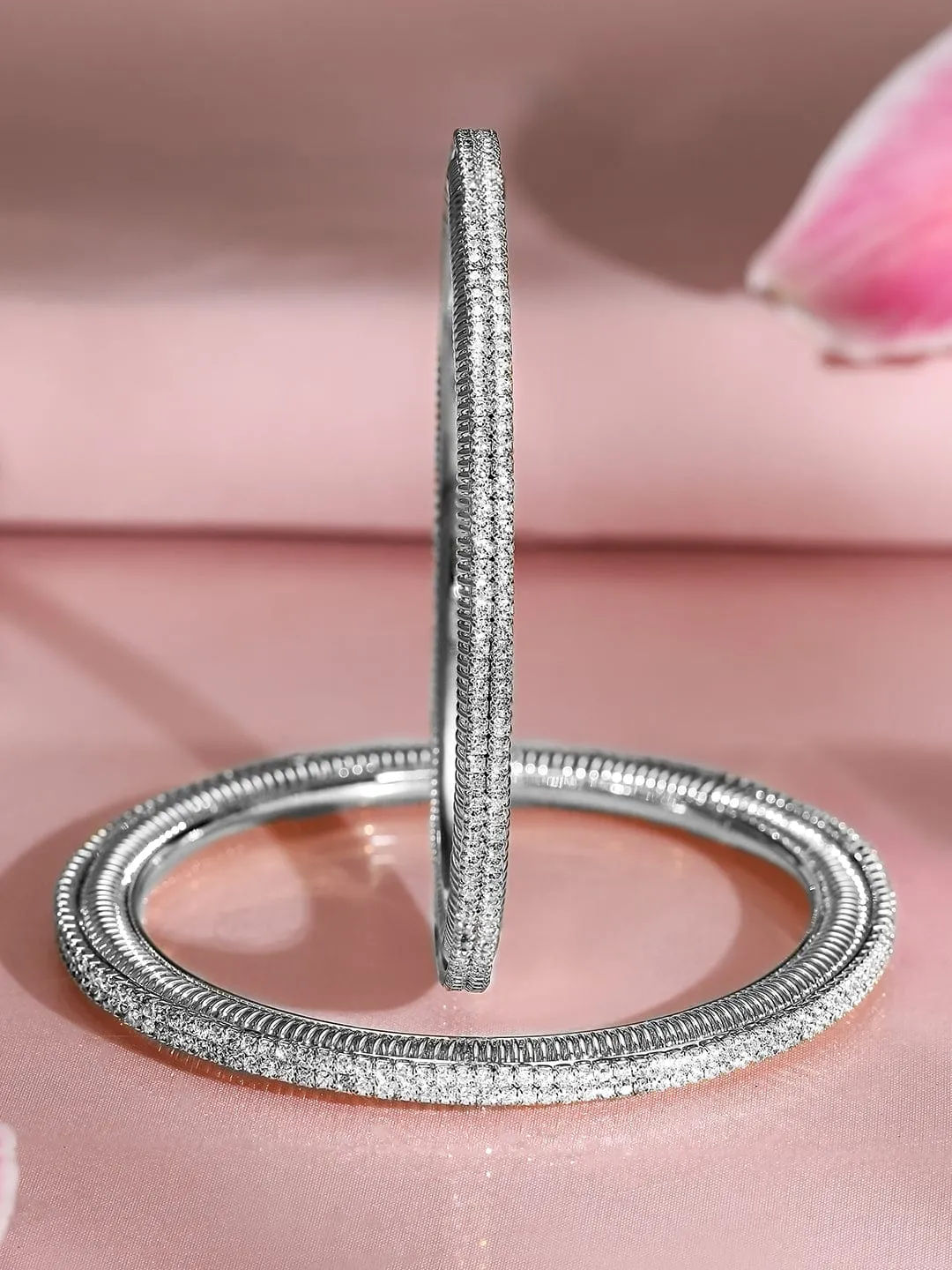Rubans Set of 2, Rhodium-Plated Sparkling Cubic Zirconia Studded Premium Bangles