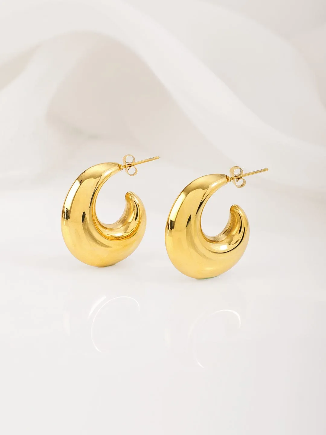 Rubans Voguish 18K Gold Plated Stainless Steel Tarnish-Free Waterproof Demi-Fine Hoop Earrings