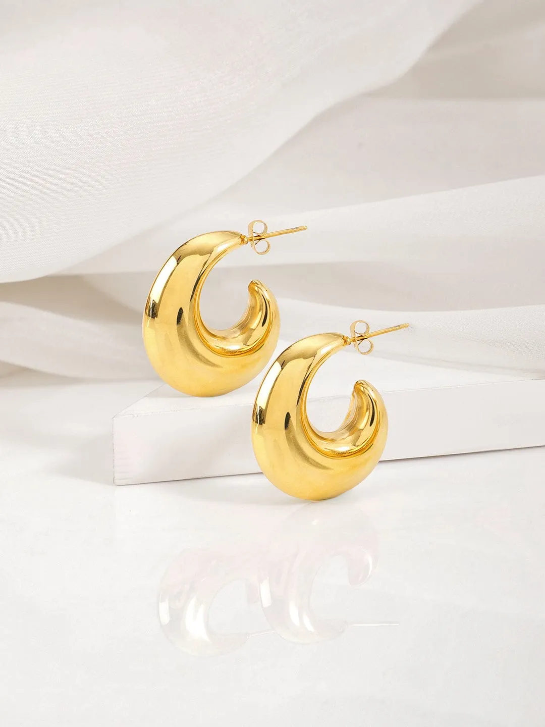 Rubans Voguish 18K Gold Plated Stainless Steel Tarnish-Free Waterproof Demi-Fine Hoop Earrings