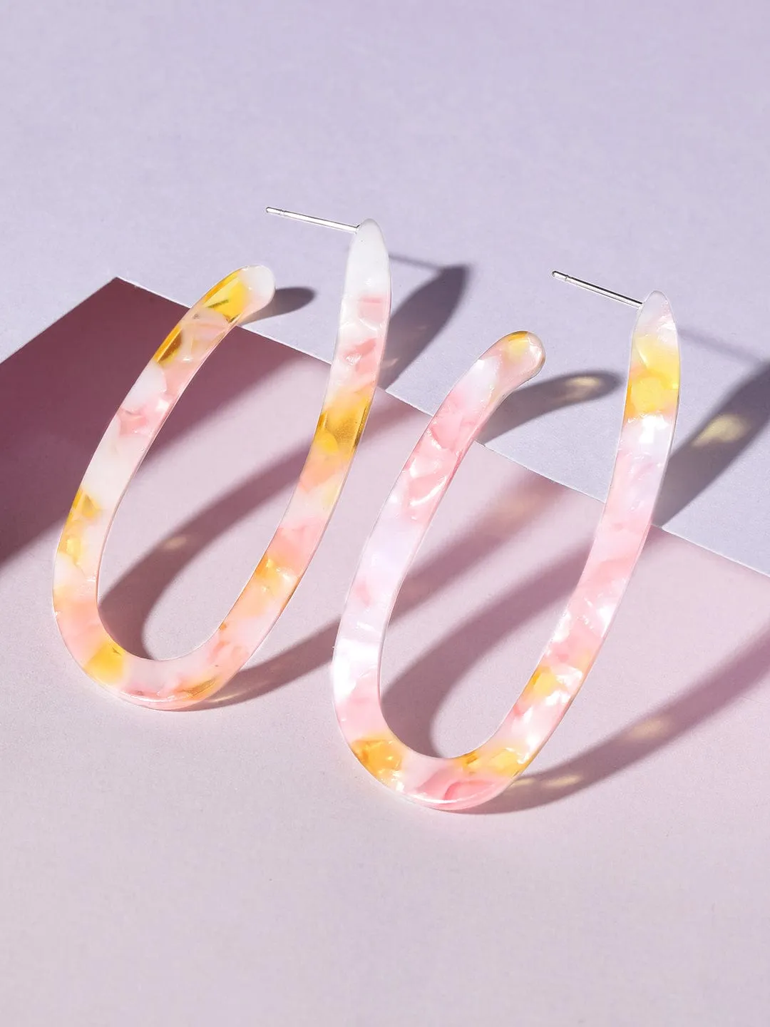Rubans Voguish Gold Plated Marbled Pastel Oval Hoop Earrings