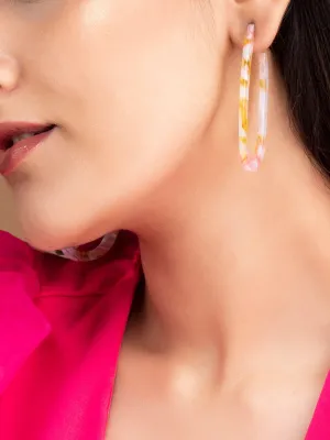 Rubans Voguish Gold Plated Marbled Pastel Oval Hoop Earrings
