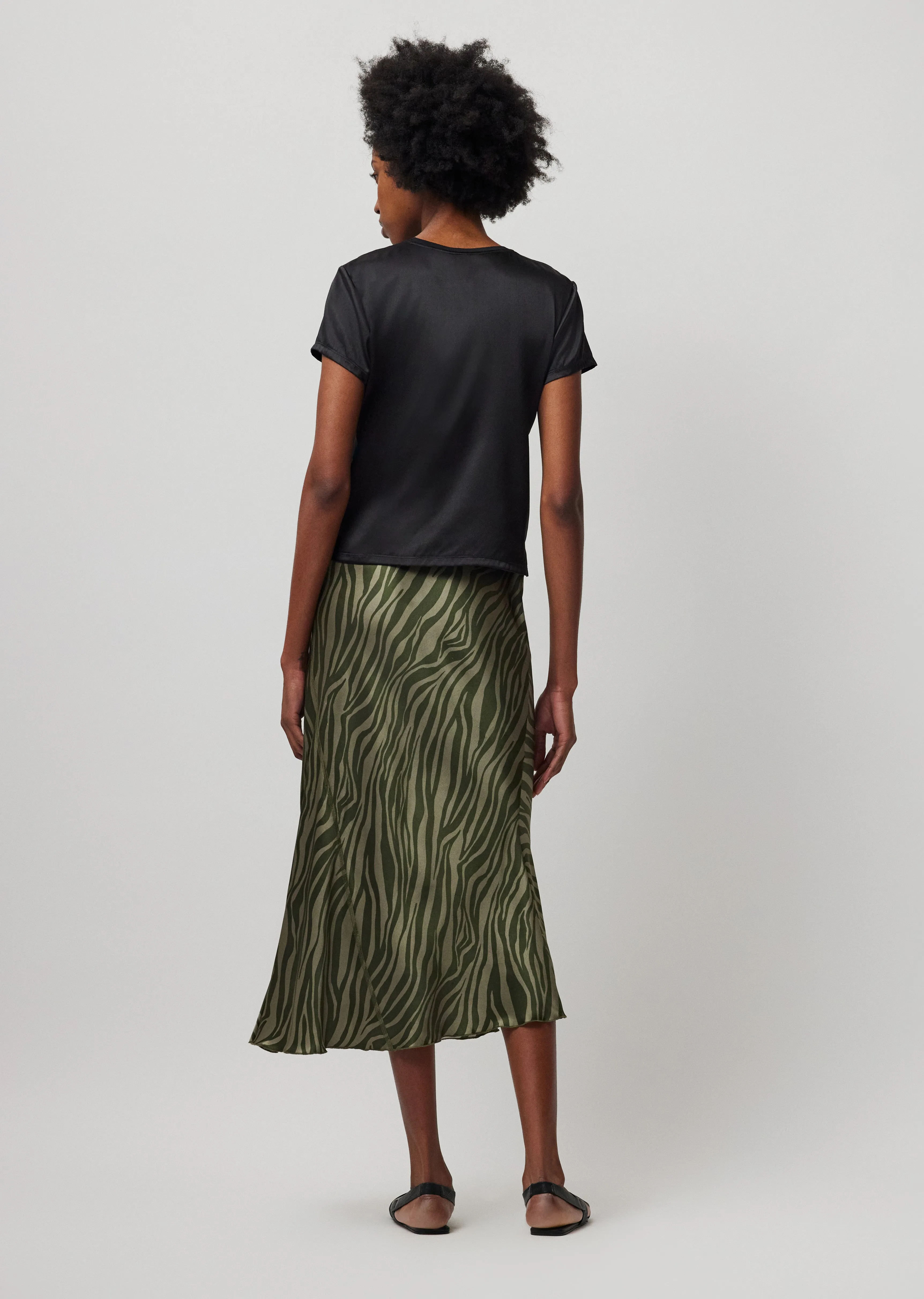 Stretch Satin Short Sleeve Tee - Black