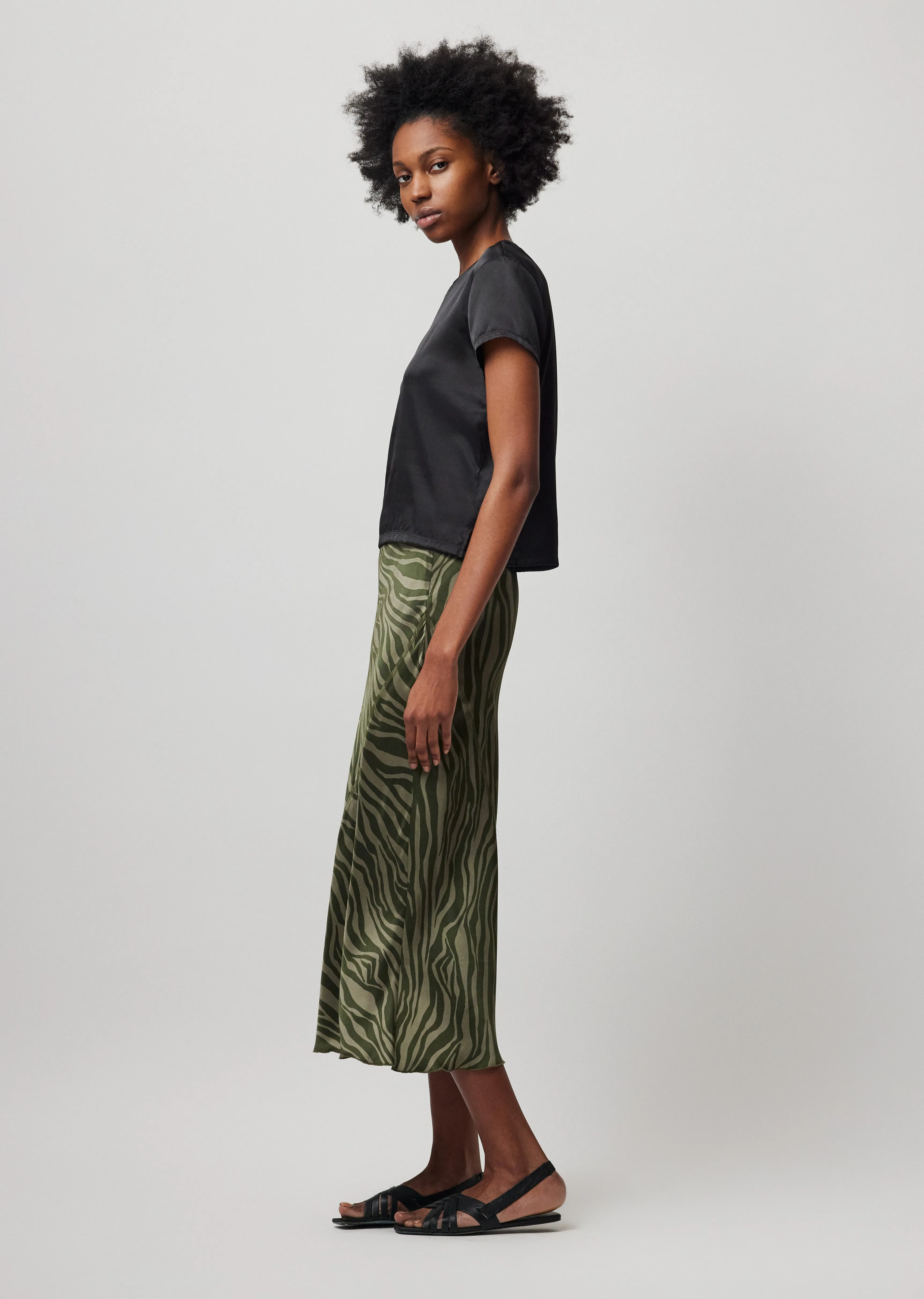 Stretch Satin Short Sleeve Tee - Black