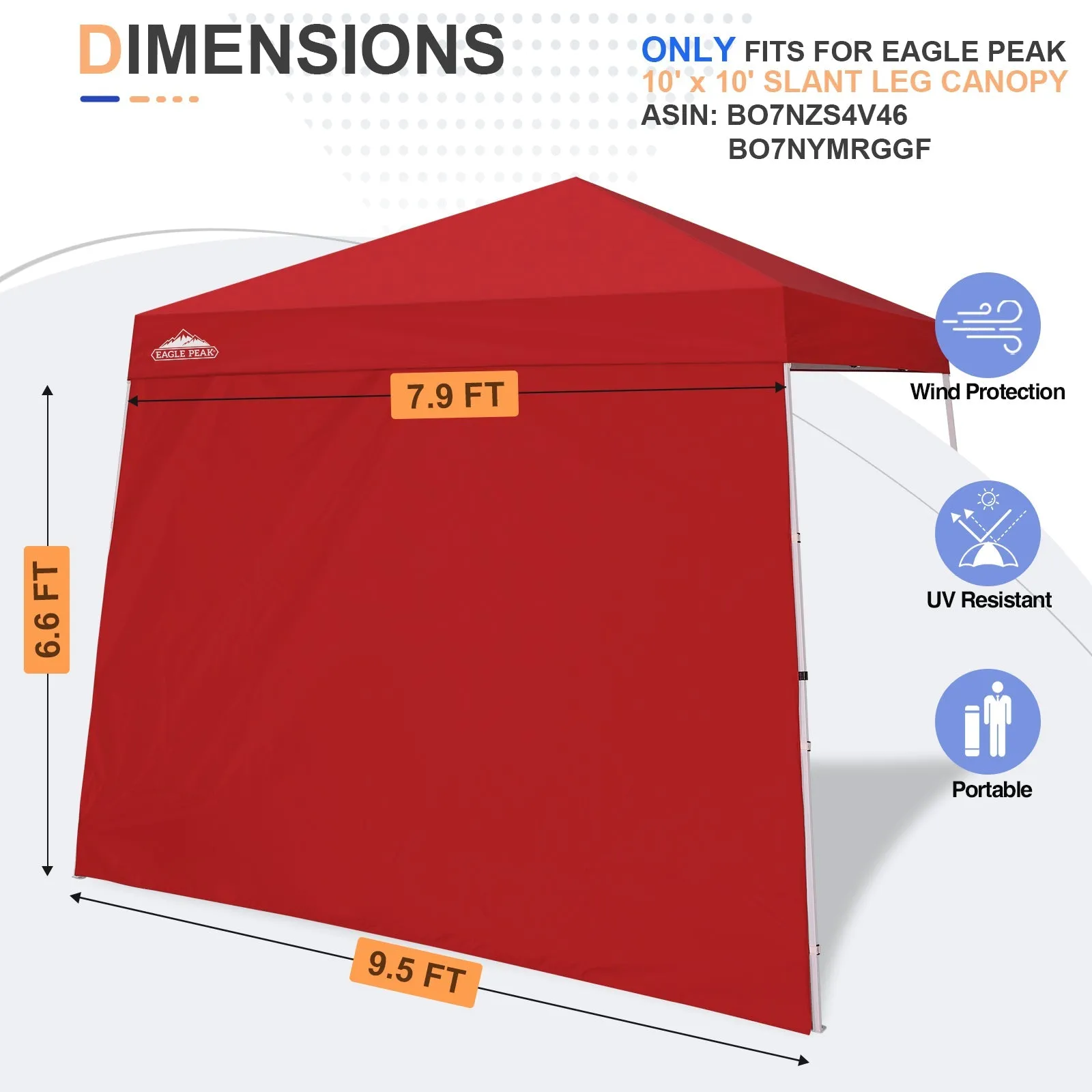 Sunwall / Sidewall for 10x10 Slant Leg Canopy Only, 1 Sidewall