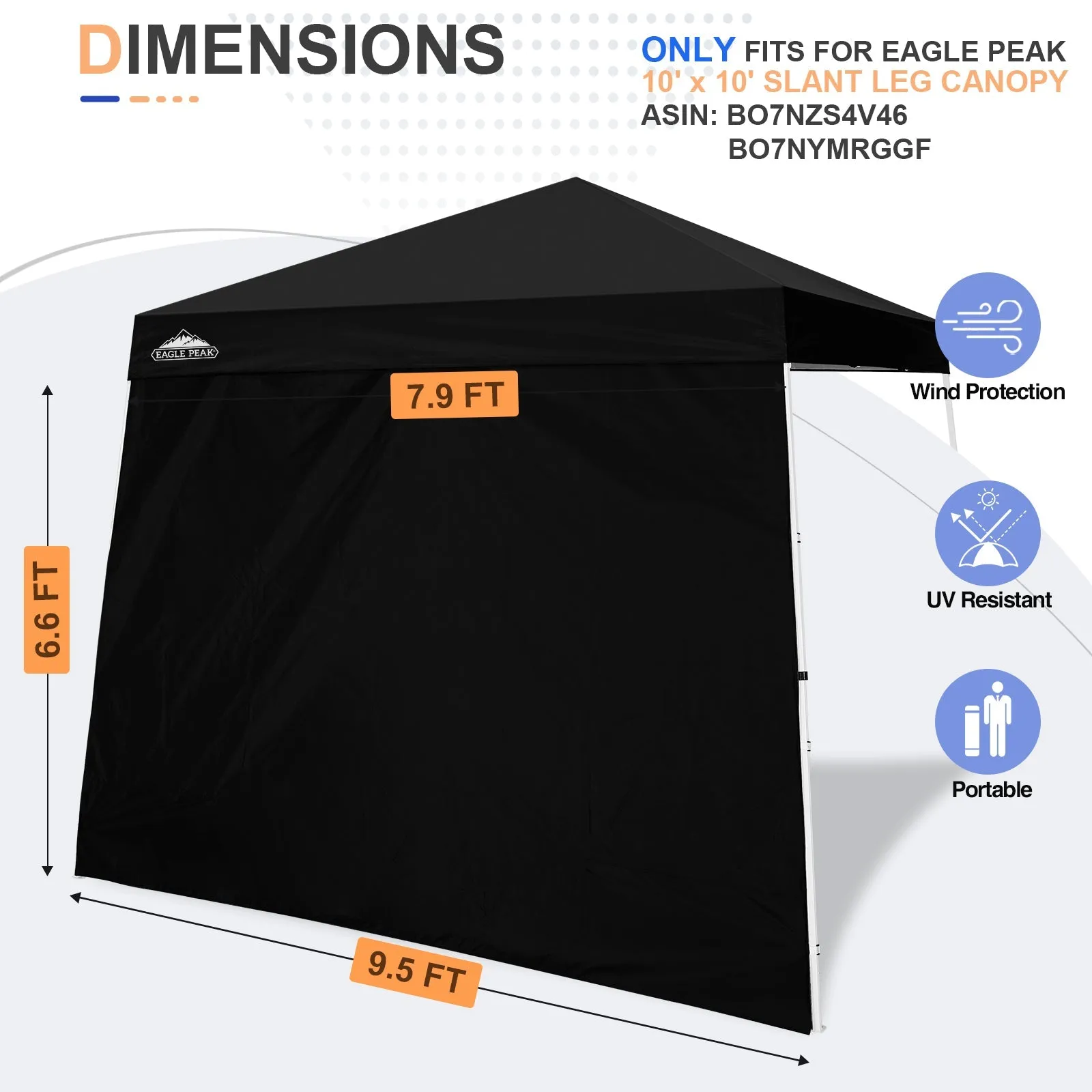 Sunwall / Sidewall for 10x10 Slant Leg Canopy Only, 1 Sidewall