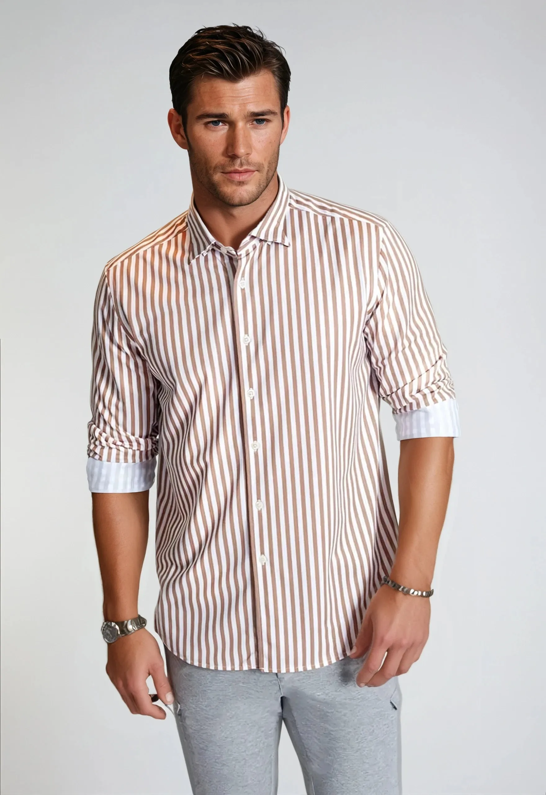 The Go Big Stripe Long Sleeve Tech Shirt Espresso