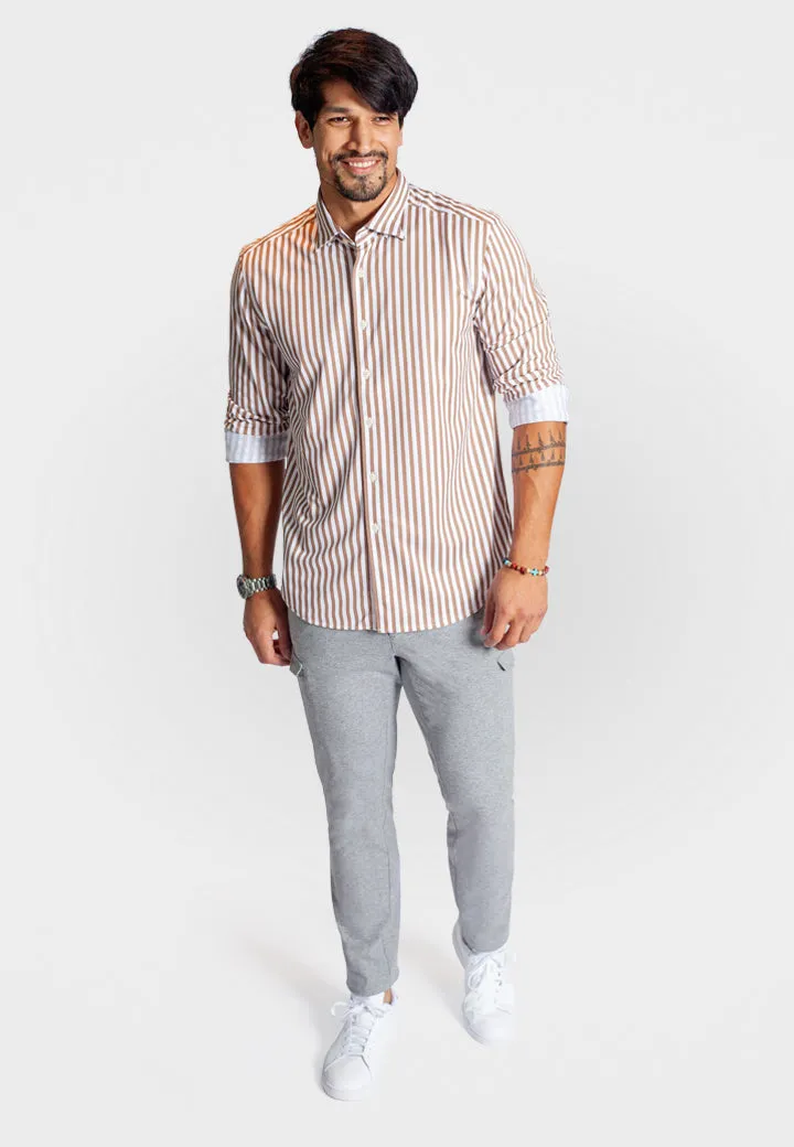 The Go Big Stripe Long Sleeve Tech Shirt Espresso