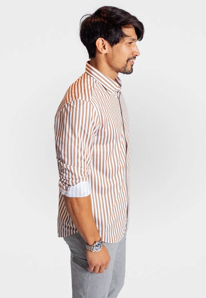 The Go Big Stripe Long Sleeve Tech Shirt Espresso