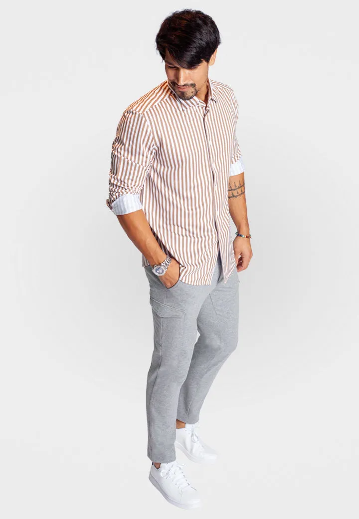 The Go Big Stripe Long Sleeve Tech Shirt Espresso