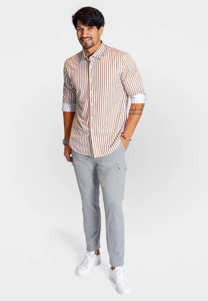 The Go Big Stripe Long Sleeve Tech Shirt Espresso
