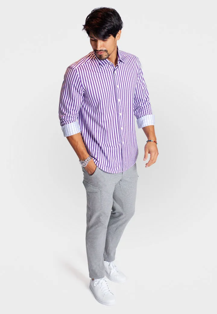 The Go Big Stripe Long Sleeve Tech Shirt Grape