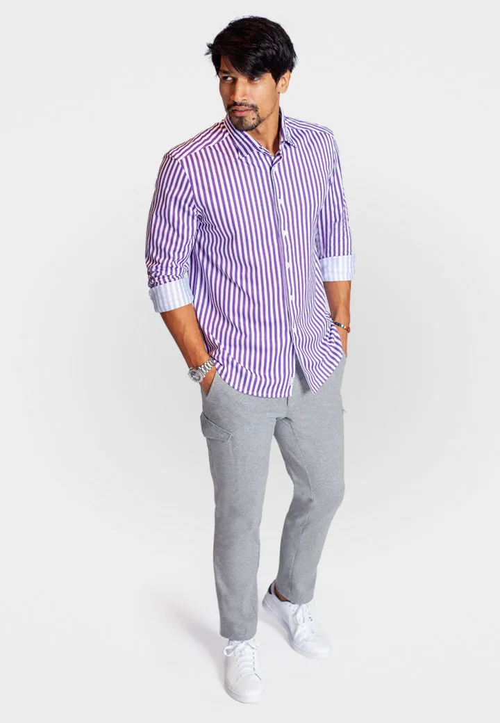 The Go Big Stripe Long Sleeve Tech Shirt Grape