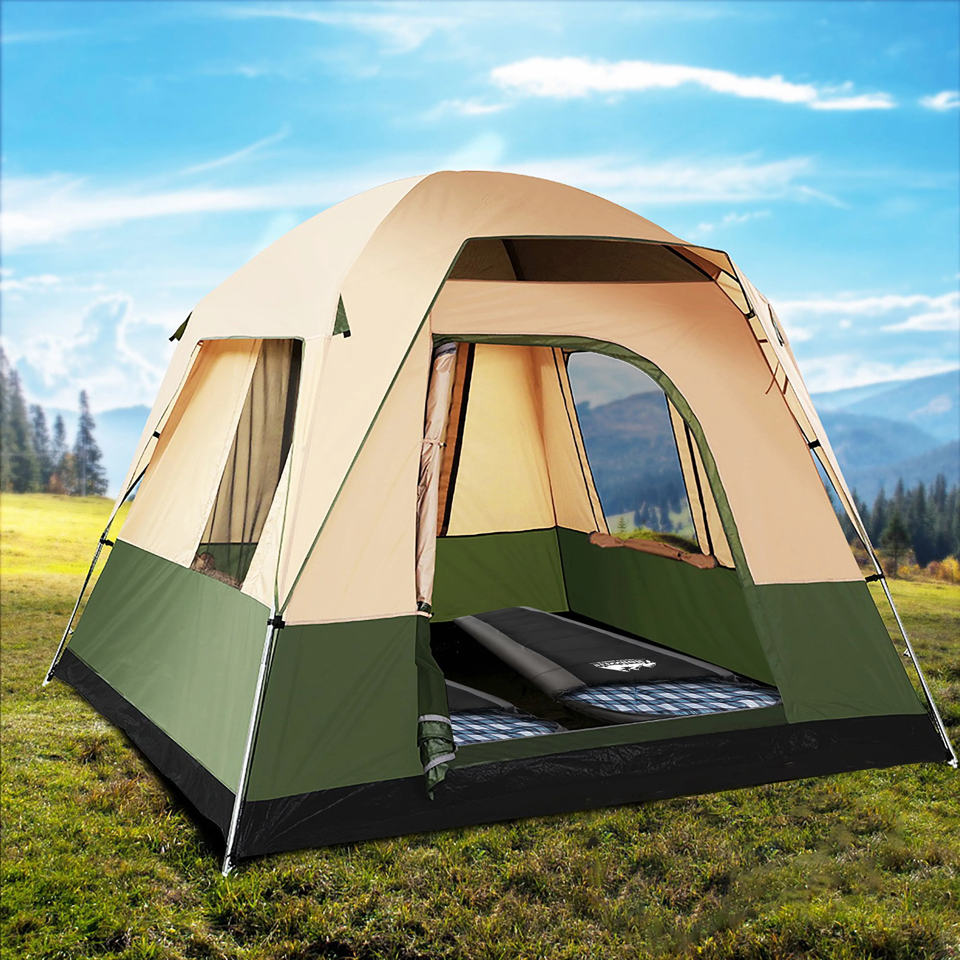 Weisshorn Family Camping Tent 4 Person Hiking Beach Tents Green