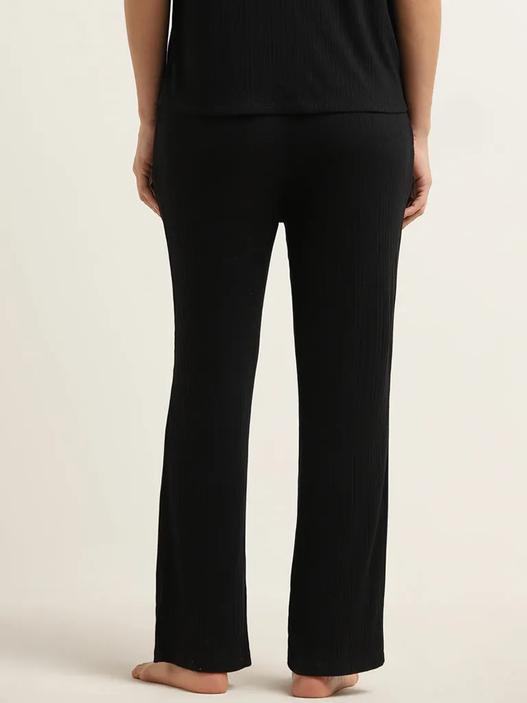 Wunderlove Black Ribbed High-Rise Pants